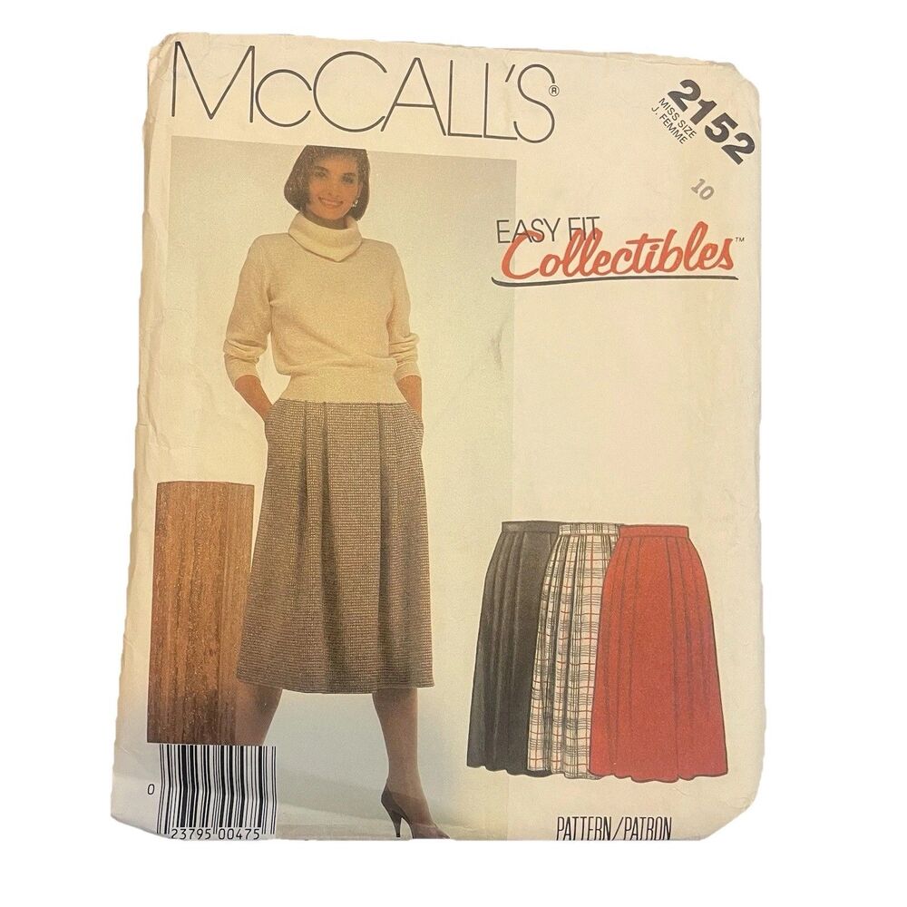 MCCALLS 2152 MISSES' SZ 10 Easy Fit Collectibles SKIRTS SEWING PATTERN 1985